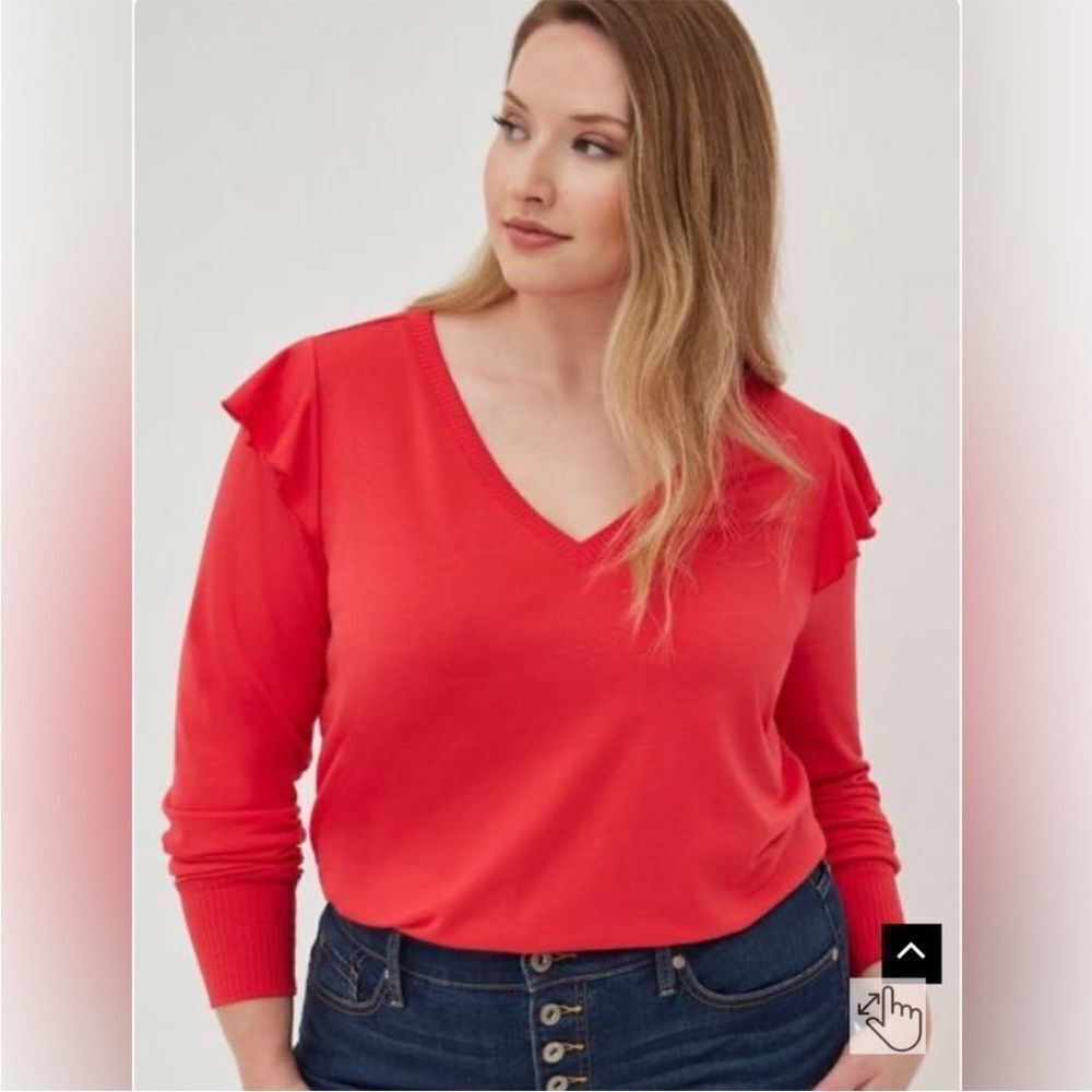 Torrid V-Neck Ruffle Shoulder Pullover Sweater Casual Contemporary Office